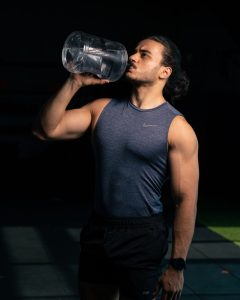 a man drinking water